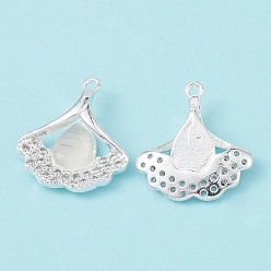 Серебро Реечное покрытие латунь паве кубический цирконий с подвесками кошачий глаз, без кадмия и без свинца, долговечный, лист гинкго с подвеской в виде капли, серебряные, 19.5x18x5.5 мм, отверстие : 1.4 мм