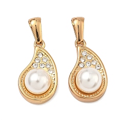 Золотой 304 подвески из нержавеющей стали и АБС-пластика с имитацией жемчуга, слезинки, со стразами, золотые, 20.5x12x8.5 мм, отверстие : 6.5x3 мм