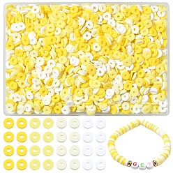 Желтый 4 раскрашивание бусин из полимерной глины ручной работы, Диск / плоские круглые, Heishi бусы, желтые, 6x1 мм, отверстие : 2 мм, 20 г / цвет