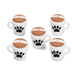 Drink Силиконовые бусины на кофейную тематику, фокусные бусы, белые, кофе с отпечатком лапы, 21.5x22x17 мм, отверстие : 2 мм