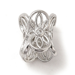 Платина Латунные микропаве прозрачные кубики из циркония, долговечный, цветок, платина, 8.5x7.5x7 мм, отверстие : 3.5 мм