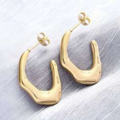 Золотой 304 из нержавеющей стали серьги, вакуумное покрытие pvd, U-образный, золотые, 25.5x18.5x3.5 мм