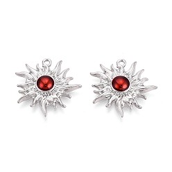 Платинированный Латунь с эмалевыми подвесками, солнечные чары, Реальная платина, 22x22.5~23x4 мм, отверстие : 1.4~1.5 мм