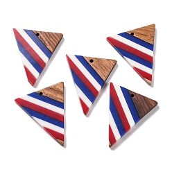 Треугольник Подвески из непрозрачной полосатой смолы и дерева ореха в честь Дня независимости, геометрические прелести, треугольные, 36.7x30.9x3.5 мм, отверстие : 2 мм