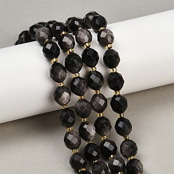 Silver Sheen Obsidian Натуральный серебристый блеск нитей обсидиана, граненые, овальные, с бисером, 9x10 мм, отверстие : 1.2 мм, около 32 шт / нитка, 15.75'' (40 см)