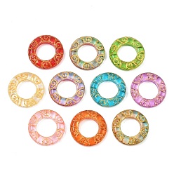 (52) Непрозрачная лаванда Краска для выпечки и стеклянные бусины, инкрустированные золотым металлом, кольцо, разноцветные, 25x5.5 мм, отверстие : 14 мм