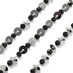 Черный Плоские круглые цепочки из латуни и стеклянных бусин ручной работы, для ожерелья браслеты решений, долговечный, пайки, с катушкой, чёрные, 4.5x3.5 мм, около 16.40 футов (5 м) / рулон