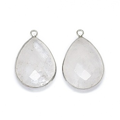 Хрусталь Природного кварца хрустальных подвесок, с латунной фурнитурой , граненые, слеза, платина, 29~31x19x6~7 мм, отверстие : 2 мм