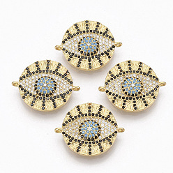Золотой Соединители из латуни с микропаве и кубическим цирконием, без кадмия и без свинца, плоские круглые с сглаза, красочный, золотые, 18x22.5x3.5 мм, отверстие : 1.2 мм