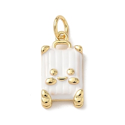 Белый Латунь эмаль подвески, подвески для чемодана, стойки покрытие, без кадмия и без свинца, долговечный, реальный 18 k позолоченный, белые, 16.5x8.5x4.5 мм, отверстие : 3.5 мм