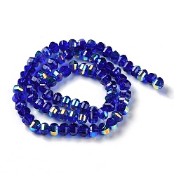 Blue Transparent Electroplate Glass Beads Strands, AB Color Plated, Faceted, Rondelle, Blue, 7.8x5.8~6.3mm, Hole: 1.5mm, about 80pcs/strand, 18.31''~19.88''(46.5~50.5cm)