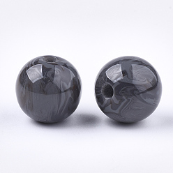 Dark Gray Resin Beads, Imitation Gemstone, Round, Dark Gray, 16~16.5mm, Hole: 3.5mm