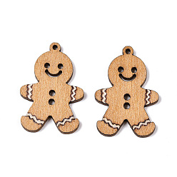 Gingerbread Man Подвески из тополя с принтом, Рождественская серия, Колобок, 35x23.5x2 мм, отверстие : 1.6 мм