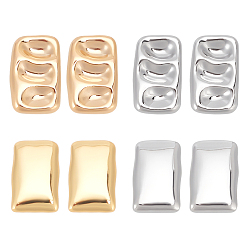 Real Gold Plated & Real Platinum Plated Настоящие 14позолоченные 4 пары 4 серьги-гвоздики из сплава для женщин, прямоугольные, настоящее золото и платина, 28.5~31x18.5~19 мм, 1 пара / стиль