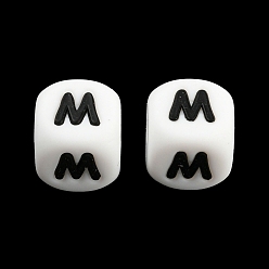 Letter M 20Pcs White Cube Letter Silicone Beads 12x12x12mm Square Dice Alphabet Beads with 2mm Hole Spacer Loose Letter Beads for Bracelet Necklace Jewelry Making, Letter.M, 12mm, Hole: 2mm