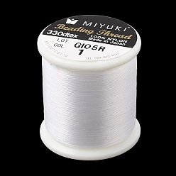White MIYUKI Nylon Beading Thread for Seed Beads, Flat, White, 0.15x0.1mm, about 54.68 Yards(50m)/Roll