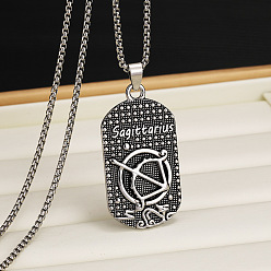 Стрелец 201 Овальные подвески из нержавеющей стали с выгравированными созвездиями для мужчин, античное серебро, Стрелец, 23.62~27.56 дюйм (60~70 см)