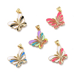 (52) Непрозрачная лаванда Кулоны из экологически чистой латуни с микропаве и кубическим цирконием, с эмалью, долговечный, реальный 18 k позолоченный, без кадмия и без свинца, бабочка, разноцветные, 24.5x21x3 мм, отверстие : 4.5x3.5 мм