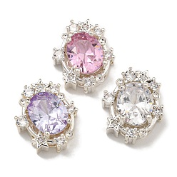 Платина Латунные микро проложить кубического циркония бусы, со стеклом, разноцветные, овальные, платина, 16.5x13.5x7.5 мм, отверстие : 1.4 мм