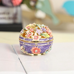 Medium Purple Flower Alloy Enamel Box, with Rhinestone and Magnetic Clasps, for Ring, Necklaces, Pendant, Home Decoration, Medium Purple, 5.3x4.4cm