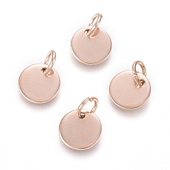 Розовое Золото Ионное покрытие (ip) 304 брелоки из нержавеющей стали, с прыжковых колец, штамповка заготовок тегов, плоско-круглые, розовое золото , 8x0.7 мм, отверстие : 3.5 мм
