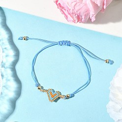 Небесно-голубой Стеклянные бусины браслеты в форме сердца, плетеные браслеты из нейлонового шнура для женщин, голубой, внутренний диаметр: 2-7/8 дюйм (7.4 см)