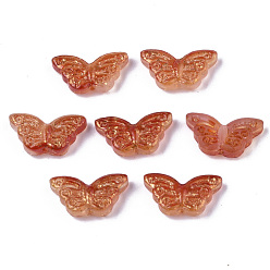 (123L) Белый крем непрозрачный блеск Прозрачные брызги, окрашенные распылением, с золотой фольгой, бабочка, огнеупорный кирпич, 8x15x4 мм, отверстие : 1 мм