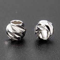 Посеребрённый Латунные бусины, долговечный, граненые, колонка, 925 серебро покрытием, 3x2.5 мм, отверстие : 1 мм