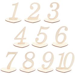 Marron Clair Numéros de table en bois, avec base de support, parfait pour mariage, fête, décoration événementielle ou traiteur, numéro 1~10, bisque, 98~100x48.5~108x3mm, 10 pcs, socle : 80x90x3, 10 pcs, 20 pièces / kit