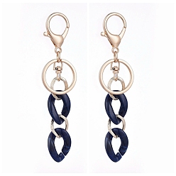 Prussian Blue Acrylic & Aluminum Keychain, with Alloy Keychain Clasp and Iron Rings, Imitation Gemstone Style, Curb Chains Shape, Golden, Prussian Blue, 126mm