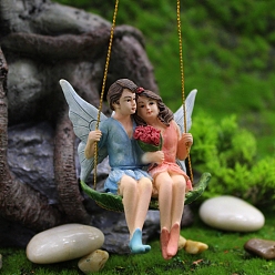 Colorful Miniature Resin Couple Fairy, for Dollhouse Accessories Pretending Prop Decorations, Colorful, 85x60x60mm