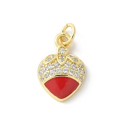 Клубника Латунные микро проложить кубического циркония подвески, Эмаль стиле, стойки покрытие, без кадмия и без свинца, долговечный, реальный 18 k позолоченный, клубника, 19x11x4 мм, отверстие : 3 мм