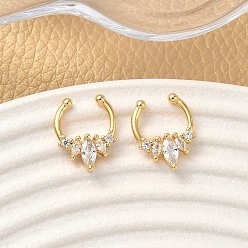 Horse Eye Латунные кольца для носа с круглыми/подковообразными штангами из прозрачного кубического циркония, поддельные кольца для носовой перегородки, реальный 18 k позолоченный, без никеля , лошадиный глаз , 13.5x10.5x3 мм