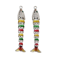 Платинированный Латунные микро проложить кубического циркония подвески, с эмалью, рыба, Реальная платина, 45x10.5x6 мм, отверстие : 1.4 мм