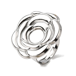 Нержавеющая Сталь Цвет Регулируемые 304 открытые манжетные кольца из нержавеющей стали, настройки кольца чашки безеля, цветок, не тускнеет, цвет нержавеющей стали, лоток : 8 мм, внутренний диаметр: 18 мм, Цветок: 27.5x29 мм
