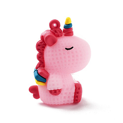 Pink Большие подвески из непрозрачного пластика из ПВХ, единорог, розовые, 51x35x22.5 мм, отверстие : 2 мм