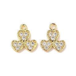 Золотой Латунные микро проложить кубического циркония подвески, сердце прелести, золотые, 13x11x2 мм, отверстие : 1.8 мм