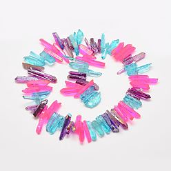 Разноцветный Гальванические природный кристалл кварца бусы пряди, окрашенные, самородки, красочный, 2~7x13~38x2.5~7 мм, отверстие : 1 мм, около 83~92 шт / нитка, 15.2 дюйм ~ 15.8 дюйм