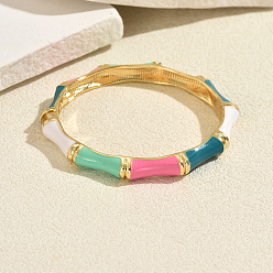 Colorful Vintage Zinc Alloy Enamel Bamboo Hinged Cuff Bangles for Women, Golden, Colorful, Inner Diameter: 2.36 inch(6cm)~2.76 inch(7cm)