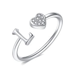 Letter L Регулируемые латунные манжеты со стразами для женщин, Сердце и письмо, платина, Письмо L, внутренний диаметр: 15~20 мм