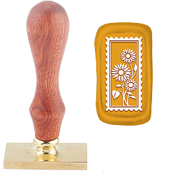 Цветок Набор сургучной печати, печать сургучом твердой латунной головки, деревянная ручка ретро латунный штамп комплект съемный, для конвертов приглашений, подарочная карта, прямоугольные, подсолнечника модель, 9x4.5x2.3 см