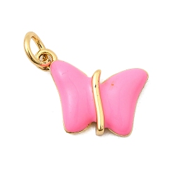 Pink Латунь эмаль прелести, очарование бабочки, с целью перехода в кольце, без свинца и без кадмия, долговечный, стойки покрытие, реальный 18 k позолоченный, розовые, 15x10.5x3 мм, отверстие : 3.5 мм