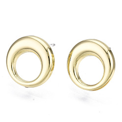 Light Gold Alloy Stud Earring Findings, with Steel Pin, Ring with Plastic Protective Sleeve, Light Gold, 13mm, Hole: 7mm, Pin: 0.7mm