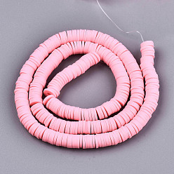 Hot Pink Handmade Polymer Clay Beads Strands, for DIY Jewelry Crafts Supplies, Heishi Beads, Disc/Flat Round, Hot Pink, 6x0.5~1mm, Hole: 1.8mm, about 290~320pcs/strand, 15.75 inch~16.14 inch(40~41cm)