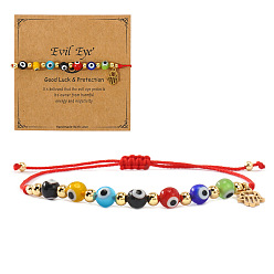 Разноцветный Регулируемые браслеты из синтетических волокон с красными нитями, украшенными латунными бусинами., с бусинами из стекла, символизирующими сглаз, и амулетами в виде руки хамса из нержавеющей стали., красочный, 11.02 дюйм (28 см)