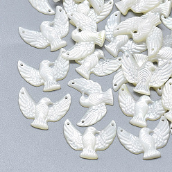 Seashell Color Natural White Shell Mother of Pearl Shell Charms, Carved Eagle, Seashell Color, 14.5x18x2.5mm, Hole: 0.8mm