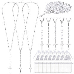 Платина 30шт. кулоны в виде креста Иисуса и Девы Марии из сплава и белого круглого АБС-пластика с имитацией жемчуга, четки, с 30шт. мешочков из органзы, платина, 31.10 дюйм (79 см)