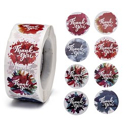 Colorful DIY Scrapbook, 1 Inch Thank You Stickers, Decorative Adhesive Tapes, Flat Round with Word Thank You, Colorful, 25mm, about 500pcs/roll