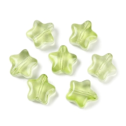Зелено-Желтый Прозрачные бусины из матового стекла, окрашенные распылением, с блеском порошок, звезда, зеленый желтый, 8x8x4 мм, отверстие : 1 мм