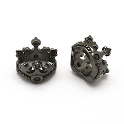 Черный Цвет Металла Латунные микро проложить класса AAA кубического циркония бусы, без кадмия, без никеля и без свинца, корона, бусины с большим отверстием, металлический черный , 8.5x6 мм, отверстие : 5 мм